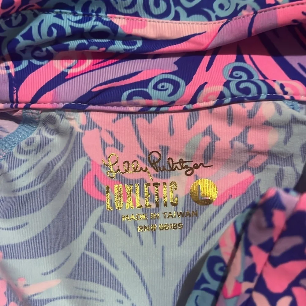 Lilly Pulitzer Luxletic Marion Mesh panel Half Zip Borealis blue tropic down low - Picture 9 of 11